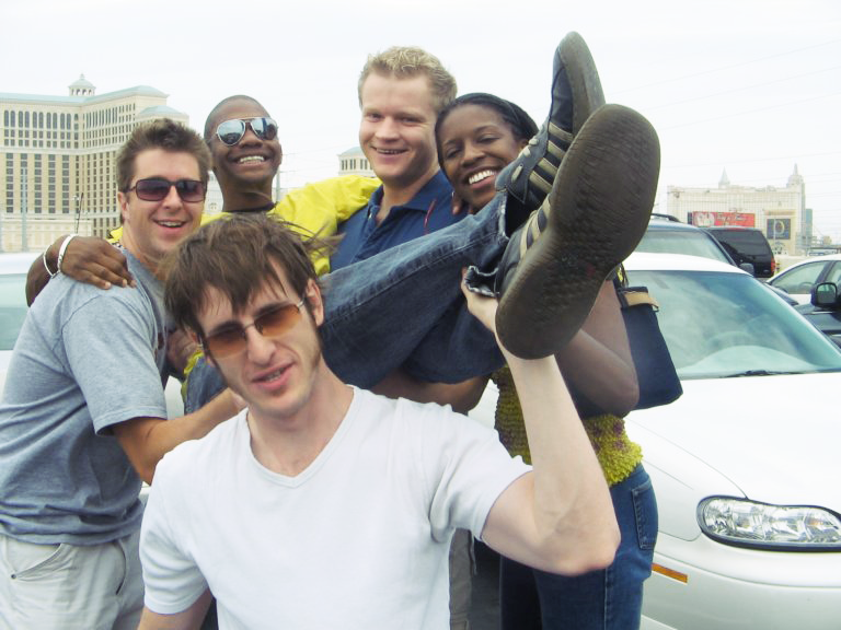 the boys holding brian up